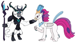 Size: 3264x1836 | Tagged: safe, artist:supahdonarudo, queen novo, storm king, classical hippogriff, hippogriff, yeti, my little pony: the movie, adorabolical, angry, clenched fist, clenched teeth, cute, hand on chin, madorable, novobetes, raised fist, shaking fist, showdown, simple background, staff, staff of sacanas, stormabetes, taunting, this will end in pain and/or death, transparent background