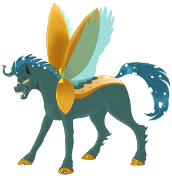 Size: 1171x1197 | Tagged: safe, artist:bijutsuyoukai, oc, oc only, oc:lightning bug, changepony, pony, crack ship offspring, magical lesbian spawn, male, offspring, parent:lightning dust, parent:queen chrysalis, simple background, solo, transparent background, transparent wings, wings