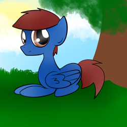 Size: 500x500 | Tagged: safe, artist:wisheslotus, oc, oc only, pegasus, pony, male, pegasus oc, prone, solo, stallion, tree, wings