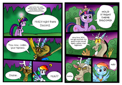 Size: 2876x2010 | Tagged: safe, artist:neoncabaret, twilight sparkle, unicorn twilight, draconequus, pegasus, unicorn, comic:my little dashie, fanfic:my little dashie, art evolution, big crown thingy, comic, comparison, element of magic, jewelry, regalia, remake