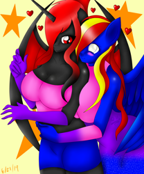 Size: 1800x2160 | Tagged: safe, artist:rockleerocks77, oc, oc only, oc:queen haiku, alicorn, anthro, pegasus, alicorn oc, bisexual, love, pride month, shipping