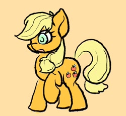 Size: 1768x1636 | Tagged: safe, artist:noupu, derpibooru import, applejack, earth pony, pony, female, mare, missing accessory, raised hoof, simple background, solo