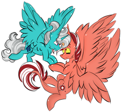 Size: 917x838 | Tagged: safe, artist:hunterthewastelander, oc, oc only, oc:dream catcher, oc:jackpot chance pie, alicorn, pony, alicorn oc, flying, gay, interspecies offspring, magical lesbian spawn, male, oc x oc, offspring, parent:discord, parent:pinkie pie, parent:princess luna, parent:twilight sparkle, parents:discopie, parents:twiluna, shipping, simple background, stallion, transparent background