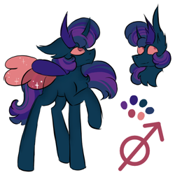 Size: 574x574 | Tagged: safe, artist:hunterthewastelander, oc, oc only, oc:crepusculum, changepony, hybrid, bust, interspecies offspring, male, offspring, parent:pharynx, parent:twilight sparkle, raised hoof, reference sheet, stallion