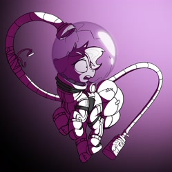 Size: 4370x4387 | Tagged: safe, artist:rexyseven, oc, oc only, oc:rusty gears, earth pony, pony, absurd resolution, astronaut, crack, female, mare, monochrome, neo noir, partial color, solo, spacesuit