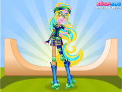 Size: 800x600 | Tagged: safe, artist:user15432, lemon zest, human, equestria girls, friendship games, clothes, dressup game, elbow pads, fingerless gloves, glasses, gloves, goggles, headband, jewelry, knee pads, necklace, ponied up, roller derby, roller skates, rollerblades, skates, sporty style, starsue