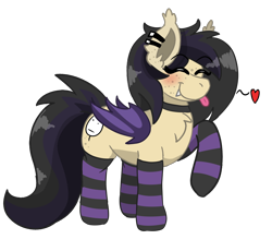 Size: 1114x1024 | Tagged: safe, artist:darkwolfhybrid, derpibooru exclusive, oc, oc only, oc:darkius wolficus, bat pony, pony, :p, bat pony oc, blushing, chest fluff, clothes, collar, cute, ear fluff, ear freckles, ear piercing, freckles, happy, piercing, simple background, socks, solo, striped socks, tongue out, transparent background