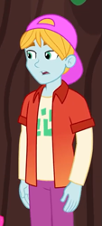 Size: 285x630 | Tagged: safe, screencap, better together, equestria girls, five lines you need to stand in, background human, backwards ballcap, baseball cap, cap, clothes, fry lilac, hat, male