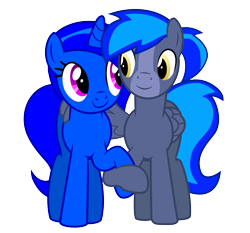 Size: 4150x3868 | Tagged: safe, artist:blue-vector, oc, oc only, oc:blue vector, oc:proffy floyd, pegasus, pony, unicorn, 2020 community collab, derpibooru community collaboration, hoof hold, male, simple background, transparent background