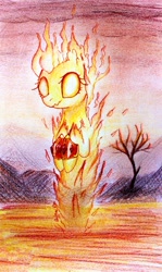 Size: 2652x4450 | Tagged: safe, artist:0okami-0ni, oc, oc only, elemental, elemental pony, fire, fire pony, solo, traditional art