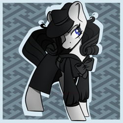 Size: 437x437 | Tagged: safe, artist:crimmharmony, oc, oc:shadow spade, unicorn, fallout equestria: kingpin, beauty mark, black eyeshadow, blank, blank of rarity, blue eyes, clothes, commissioner:genki, detective, fedora, hat, justice mare, lawbringer, noir, not rarity, old art, trenchcoat, unicorn oc