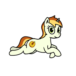 Size: 1000x1000 | Tagged: safe, alternate version, artist:skelmach, peachy pitt, pony, unicorn, /mlp/, background pony, looking at you, prone, simple background, smiling, solo, white background