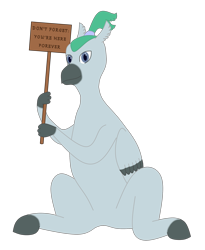 Size: 1939x2363 | Tagged: safe, artist:exhumed legume, derpibooru exclusive, oc, oc only, hippogriff, 2020 community collab, derpibooru community collaboration, don't forget you're here forever, hippogriff oc, male, sign, simple background, sitting, solo, transparent background, unnamed oc