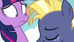 Size: 1188x668 | Tagged: safe, screencap, star tracker, twilight sparkle, twilight sparkle (alicorn), alicorn, earth pony, pony, once upon a zeppelin, female, male, out of context, too close