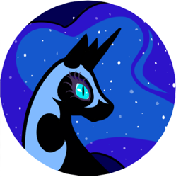 Size: 374x376 | Tagged: safe, artist:poltergeistcat, nightmare moon, alicorn, pony, bust, button, button design, ethereal mane, female, mare, solo