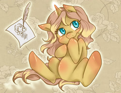 Size: 2600x2000 | Tagged: safe, artist:kyotoxart, oc, oc only, oc:sepia, pony, unicorn, female, glowing horn, horn, mare, quill, solo