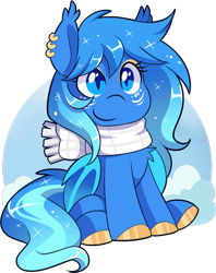 Size: 1535x1934 | Tagged: safe, artist:xwhitedreamsx, oc, oc:azure sapphire, bat pony, pony, chibi, clothes, female, mare, scarf, solo