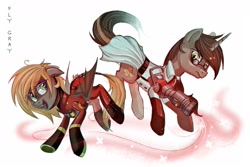 Size: 1280x853 | Tagged: safe, artist:fly-gray, pony, kritzkrieg, medic, ponified, pyro, simple background, team fortress 2