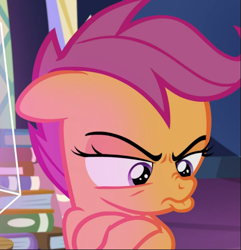 Size: 907x939 | Tagged: safe, screencap, scootaloo, pegasus, pony, growing up is hard to do, angry, cropped, crossed hooves, female, filly, floppy ears, narrowed eyes, pouting, solo