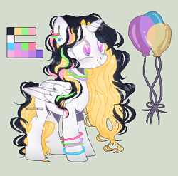 Size: 447x442 | Tagged: safe, artist:chuuniichan, oc, alicorn, pony, adopted, alicorn oc, balloon, bracelet, color palette, ear piercing, female, gray background, jewelry, piercing, simple background