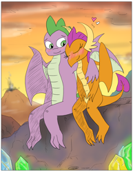 Size: 2550x3300 | Tagged: safe, artist:loreto-arts, smolder, spike, dragon, blushing, cute, female, male, older, shipping, smolderbetes, spikabetes, spolder, straight, winged spike