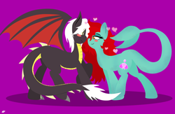 Size: 3910x2550 | Tagged: safe, artist:takaneko13, oc, oc only, oc:meril altum, oc:nordiaxe vanir, original species, pony, shark pony, blushing, claws, cute, female, fins, heart, lineless, male, mare, pony dragon hybrid, rainbow falls nude beach getaway, red hair, spikes, straight, tail, wings