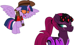 Size: 1141x700 | Tagged: safe, artist:ejlightning007arts, tempest shadow, twilight sparkle, twilight sparkle (alicorn), alicorn, pony, drool, female, flying, lesbian, one eye closed, overwatch, shipping, simple background, sniper, sunglasses, team fortress 2, tempestlight, transparent background, twilight sniper, vector, widowmaker, widowtempest, wings, wink