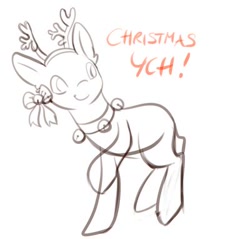 Size: 400x382 | Tagged: safe, artist:hirundoarvensis, oc, pony, animal costume, antlers, any gender, any species, auction, bell, bell collar, bow, christmas, collar, commission, costume, holiday, monochrome, reindeer antlers, reindeer costume, solo, ych sketch, your character here