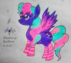 Size: 1207x1080 | Tagged: safe, oc, oc only, oc:blueberry rainbow, pegasus, clothes, cute, female, socks, solo, traditional art