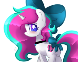 Size: 2064x1648 | Tagged: safe, artist:lazuli, artist:sugaryicecreammlp, oc, oc only, oc:heartcraze, pony, unicorn, base used, bedroom eyes, bow, female, hair bow, jewelry, mare, necklace, simple background, solo, tail bow, transparent background