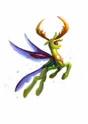 Size: 1414x2000 | Tagged: safe, artist:plainoasis, thorax, changedling, changeling, flying, king thorax, simple background, solo, white background