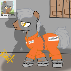 Size: 768x768 | Tagged: safe, artist:thunder burst, oc, oc:butterange, earth pony, pony, chains, clothes, cuffs, prison, prison outfit, prisoner, solo