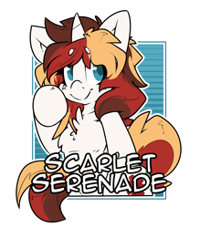 Size: 2100x2400 | Tagged: safe, artist:bbsartboutique, oc, oc only, oc:scarlet serenade, pony, unicorn, badge, con badge, female, mare, smiling, solo