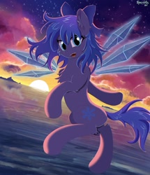 Size: 1030x1200 | Tagged: safe, artist:eternalis, original species, pony, cirno, crystal wings, fairy, fairy pony, ocean, ponified, solo, touhou, wings