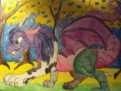 Size: 1280x960 | Tagged: safe, artist:wolfspiritclan, oc, oc only, oc:adean the draconequus, draconequus, draconequus oc, draconequussona, solo, traditional art, tree