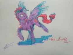 Size: 1024x768 | Tagged: safe, artist:angusdra, oc, oc only, oc:aer swift, pegasus, pony, slit eyes, solo, traditional art