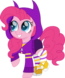 Size: 1268x1500 | Tagged: safe, artist:cloudyglow, pinkie pie, earth pony, pony, barbara gordon, batgirl, clothes, costume, cute, dc superhero girls, diapinkes, grin, happy, simple background, smiling, solo, transparent background