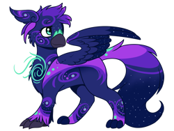 Size: 1280x960 | Tagged: safe, artist:sketchthebluepegasus, oc, oc only, oc:stella, griffon, chest fluff, coat markings, female, looking back, simple background, solo, spread wings, starry wings, transparent background, wings