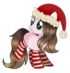 Size: 1280x1320 | Tagged: safe, artist:cindydreamlight, oc, oc:cindy, pony, unicorn, base used, christmas, clothes, female, hat, holiday, mare, santa hat, simple background, socks, solo, striped socks, transparent background