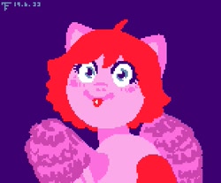 Size: 615x510 | Tagged: safe, artist:kozyavka, oc, oc:pinkaina fly, pegasus, pony, female, mare, pixel art, purple background, simple background, solo, tongue out