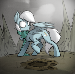 Size: 1832x1793 | Tagged: safe, artist:rexyseven, oc, pony, clothes, don't starve, don't starve together, female, forest, mare, paw prints, ponified, raised hoof, scarf, solo, spread wings, wings