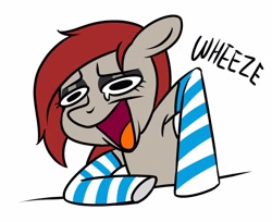 Size: 1024x836 | Tagged: safe, artist:kaikururu, oc, oc only, oc:ponepony, pony, armpits, base used, clothes, socks, solo, striped socks, wheeze