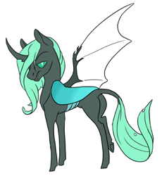 Size: 472x512 | Tagged: safe, artist:phobicalbino, oc, oc only, oc:aphid, hybrid, colored sclera, dragonling, green eyes, green sclera, interspecies offspring, magical gay spawn, male, next generation, offspring, parent:spike, parent:thorax, parents:thoraxspike, simple background, solo, white background