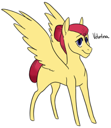 Size: 466x538 | Tagged: safe, artist:phobicalbino, oc, oc only, oc:velvetina, pegasus, pony, female, hair bun, magical lesbian spawn, mare, next generation, offspring, parent:fluttershy, parent:rarity, parents:flarity, simple background, solo, spread wings, white background, wings