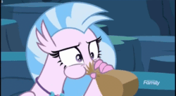Size: 640x351 | Tagged: safe, screencap, silverstream, classical hippogriff, hippogriff, season 9, uprooted, animated, discovery family logo, gif, hyperventilating, paper bag, solo, twilighting