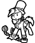 Size: 121x150 | Tagged: safe, artist:crazyperson, oc, oc only, alicorn, pony, fallout equestria, fallout equestria: commonwealth, alicorn oc, clothes, fanfic art, hat, monochrome, shackles, simple background, solo, top hat, transparent background, vault suit