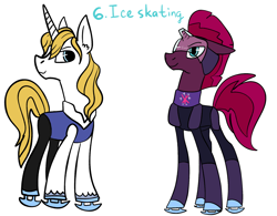 Size: 1280x999 | Tagged: safe, artist:tempestintheponyvile, prince blueblood, tempest shadow, pony, berryblood, female, ice skating, male, shipping, straight