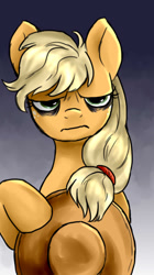 Size: 506x905 | Tagged: safe, artist:not-ordinary-pony, derpibooru exclusive, derpibooru import, applejack, earth pony, pony, applejack's hat, bags under eyes, cowboy hat, female, gradient background, hat, mare, solo, tired