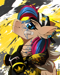 Size: 1000x1246 | Tagged: safe, artist:redchetgreen, part of a set, oc, oc only, oc:oculus rift, pegasus, pony, blot, clothes, hoodie, paint splatter, piercing, solo