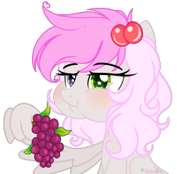 Size: 2409x2374 | Tagged: safe, artist:2pandita, artist:lazuli, oc, oc:pandita, pegasus, pony, base used, eating, female, food, grapes, heterochromia, mare, simple background, solo, transparent background, wing hands, wings